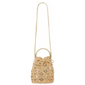 NEW Paco Rabanne 1969 Discs Gold Embellished Raffia Crossbody Bucket Bag